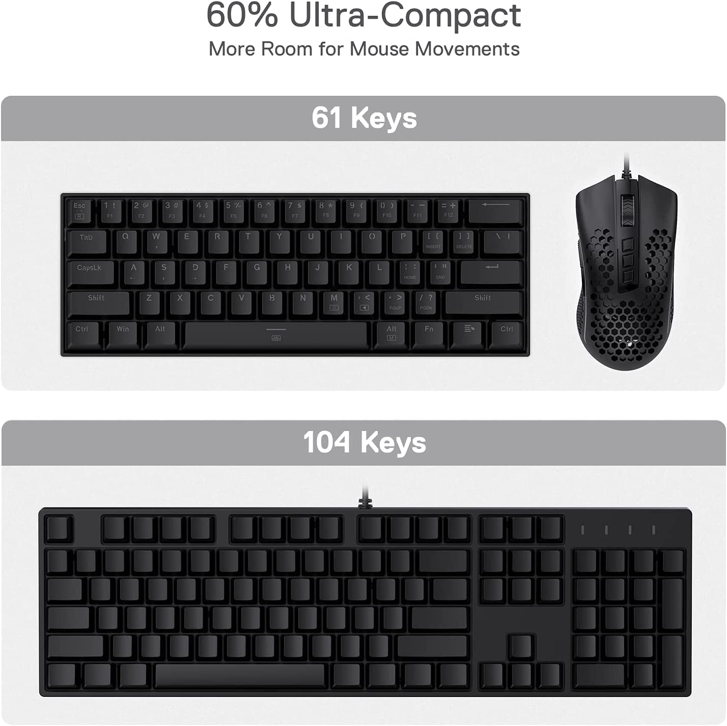 K630 Dragonborn 60% Wired RGB Gaming Keyboard, 61 Keys Compact Mechanical Keyboard with Tactile Brown Switch, Pro Driver Support, Black